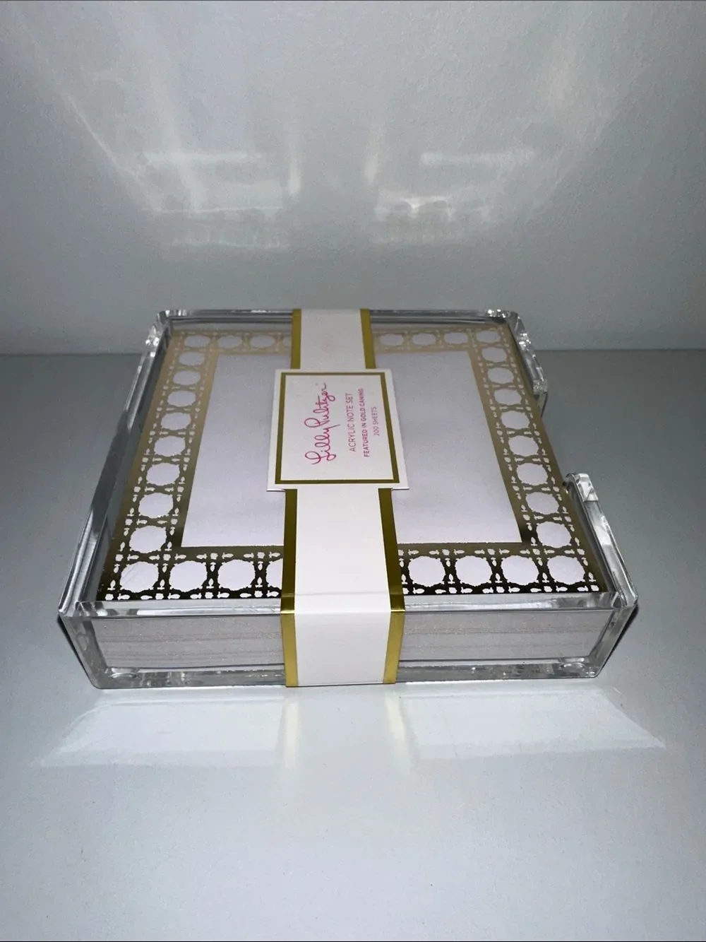 Lilly Pulitzer Office White Metallic Gold Tone Trim Acrylic Stationery Note Pad